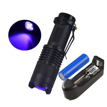 lámpara de antorcha ultravioleta de zoom LED Mini de bolsillo